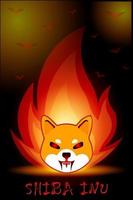 cartel de shiba inu con fuego, tarjeta de tarot de moneda doge para tu día de halloween vector
