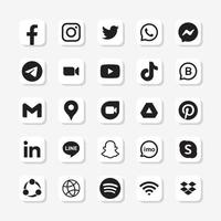 conjunto de logotipo monocromo de redes sociales en fondo cuadrado blanco vector