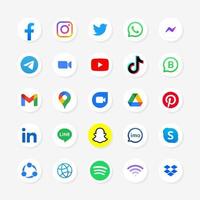 conjunto de logotipo redondo de redes sociales con fondo blanco vector