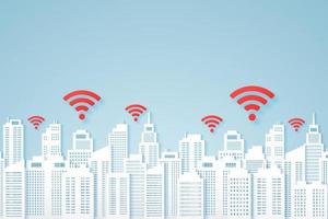 Cityscapes, paper building with signal ,wifi icon vector