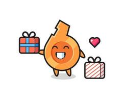 whistle mascot cartoon giving the gift vector