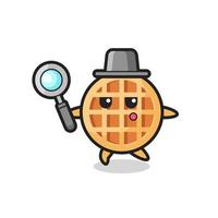 circle waffle cartoon character searching with a magnifying glass vector