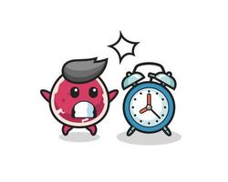 Cartoon Illustration of beef is surprised with a giant alarm clock vector