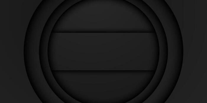 Abstract black frame background, circular overlap layer with rectangle inside, circle shape, dark minimal design with copy space, vector illustration