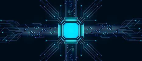 Abstract Technology Background, blue circuit board and microchip, digital power line vector