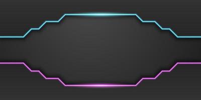 Abstract black technology background, frame with neon blue and purple light line, dark minimal design with copy space, vector illustration
