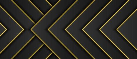 Abstract gold metallic, black frame background, triangular overlap layer with yellow light line, arrow or triangle shape, dark minimal design with copy space, vector illustration
