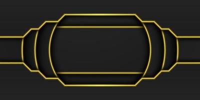 Abstract gold metallic black frame background, circular overlap layer with rectangle inside with yellow light line, circle shape, dark minimal design with copy space, vector illustration