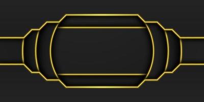 Abstract gold metallic black frame background, circular overlap layer with rectangle inside with yellow light line, circle shape, dark minimal design with copy space, vector illustration