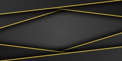 Abstract gold metallic black frame background, triangular overlap layer with bright yellow light line, diagonal shape, dark minimal design with copy space, vector illustration