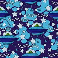 Green alien in a blue spaceship seamless pattern vector