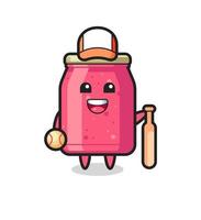 Cartoon character of strawberry jam as a baseball player vector