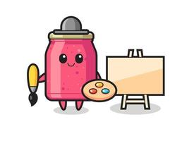 Illustration of strawberry jam mascot as a painter vector