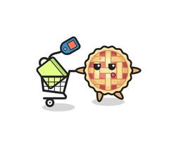 dibujos animados de ilustración de pastel de manzana con un carrito de compras vector