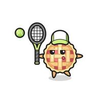 Cartoon character of apple pie as a tennis player vector