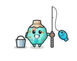 personaje mascota de ameba como pescador vector