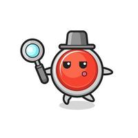 emergency button cartoon character searching with a magnifying glass vector