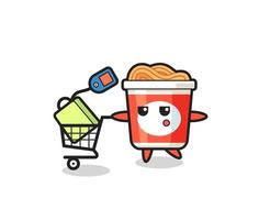 instant noodle illustration cartoon with a shopping cart vector