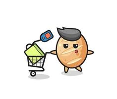 dibujos animados de ilustración de pan francés con un carrito de compras vector