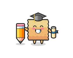 raw instant noodle cartoon is graduation with a giant pencil vector