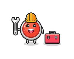 Mascot cartoon of emergency panic button as a mechanic vector