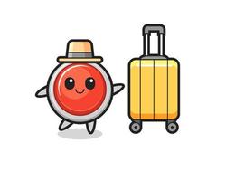 emergency panic button cartoon illustration with luggage on vacation vector