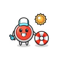 Cartoon mascot of emergency panic button as a beach guard vector