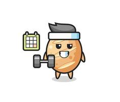 french bread mascot cartoon doing fitness with dumbbell vector