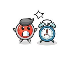 emergency panic button is surprised with a giant alarm clock vector