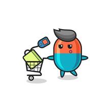 capsule illustration cartoon with a shopping cart vector