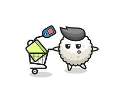 rice ball illustration cartoon with a shopping cart vector