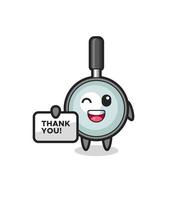 magnifying glass holding a banner that says thank you vector