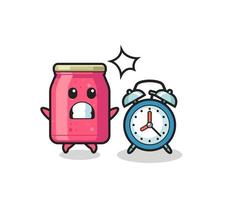 strawberry jam is surprised with a giant alarm clock vector