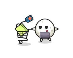 dibujos animados de ilustración de onigiri con un carrito de compras vector