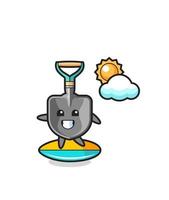 Illustration of shovel cartoon do surfing on the beach vector