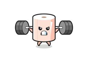 tissue roll mascot cartoon with a barbell vector