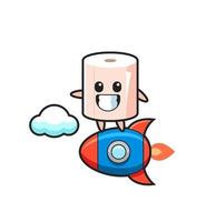tissue roll mascot character riding a rocket vector