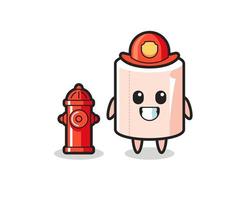 Mascot character of tissue roll as a firefighter vector