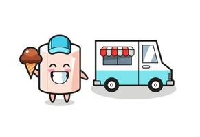mascota, caricatura, de, tejido, rollo, con, helado, camión vector