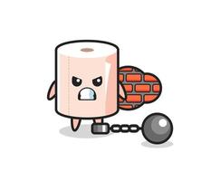 Character mascot of tissue roll as a prisoner vector