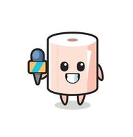 Character mascot of tissue roll as a news reporter vector