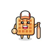 Cartoon character of waffle as a baseball player vector