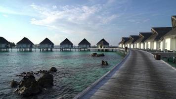 tropisch strand en zee met bungalow in maldiven video