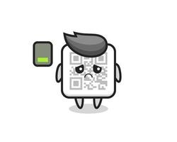 qr code mascot character doing a tired gesture vector