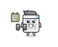 qr code mascot cartoon doing fitness with dumbbell vector