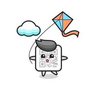 qr code mascot illustration is playing kite vector