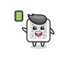 Personaje de mascota de código QR con gesto enérgico. vector