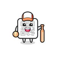 personaje de dibujos animados de código qr como jugador de béisbol vector