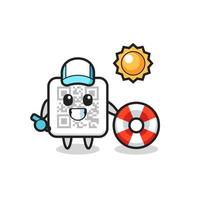 Cartoon mascot of qr code as a beach guard vector