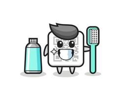 Ilustración de mascota de código qr con un cepillo de dientes vector